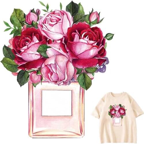 Fashion Perfume Rose Iron-On Transfer For Clothing Washable T-Shirts Heat Transfer Thermal Stickers Exquisite Patches On Clothes