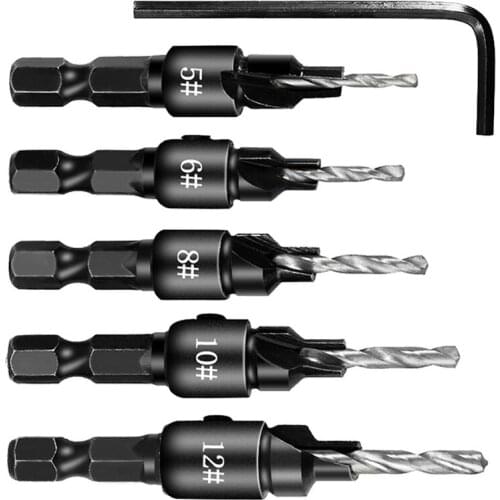 NEWONE 5pcs set Woodworking Countersink Drill Bit Set 1/4 Quick change Hex Shank Screw Carpentry Reamer Chamfer Mill