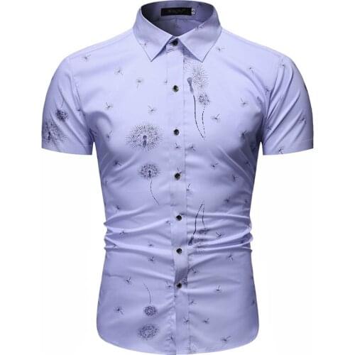 Mens new summer style style short sleeve printing business fit shirt European and American sizes XXL