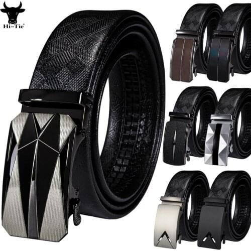 Formal Mens Black Leather Belts Lot Automatic Buckle Button Ratchet Dress Jeans Waistband Straps Leisure Adjustable Versatile
