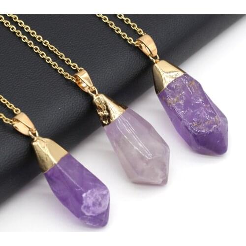 Natural Agates Stone Pendant Necklace Gold Chain Water Drop Shape Amethysts Pendant Necklace Charms for Jewerly Gift 20x40mm
