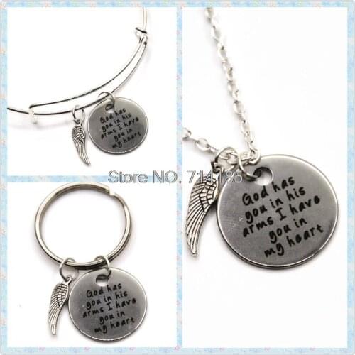 Memorial rememberance necklace God has you in his arms I have you in my heart mom dad child bracelets keyrings