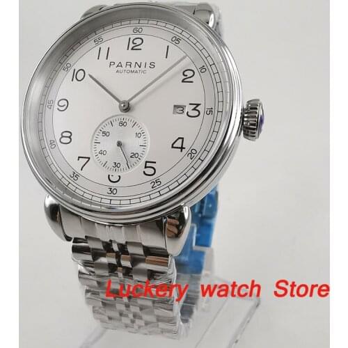Parnis 42mm mens mechanical watch white dial stainless steel case Automatic watch-PA118