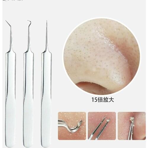 3 Pcs/lot Acne Needle Tweezers Blackhead Blemish Pimples Removal Pointed Bend Gib Head Face Care Tools Comedone Acne Extractor