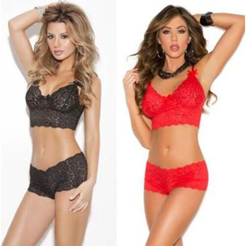 Transparent Lingerie Women Sexy Corset Lace Push Up Vest Top Girl Bra + Pant Set Underwear Suit Hot Erotic Underwear Bar Brief