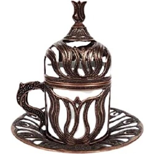 SeliteStore Antique Look Turkish Coffee Cup, Old Image, White Cup, Nostalgic, Copper Design, High Quality, Fast Shipping, Luxury Material, Comfortable to Hold, Stylish, Restaurant, Cafe, Authentic, Old Generation
