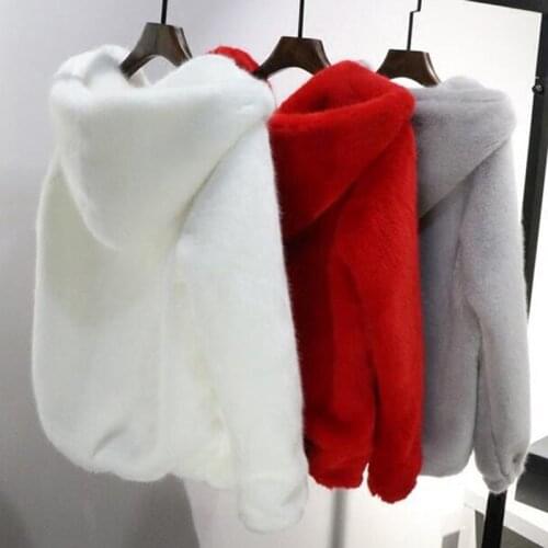 Rabbit imitation fur winter grass mink faux fur coat ladies artificial fur hooded soft plus size 2021 womens jacket red,4XL,5xl