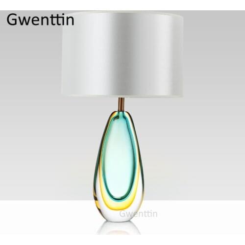 Post Modern Luxury Stained Glass Table Lamps Led Stand Fabric Desk Lights for Living Room Bedroom Bedside Lamp Home Art Decor