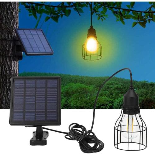E27 LED Solar Light with Hanging Metal Cage Lamp for Garden Yard Household Lighting 5V IP65 Waterproof Sun Power Light