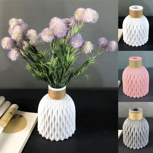 Plastic Vase New Modern Minimalist White Gray Black Pink Imitation Rattan Flower Vase High Quality Home Living Room Crafts Decor
