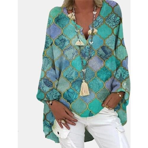 Vintage Floral Print Long Sleeve Blouse Shirt 2021 Spring Fashion V Neck Pullover Tops Ladies Casual Plus Size Streetwear Blusa