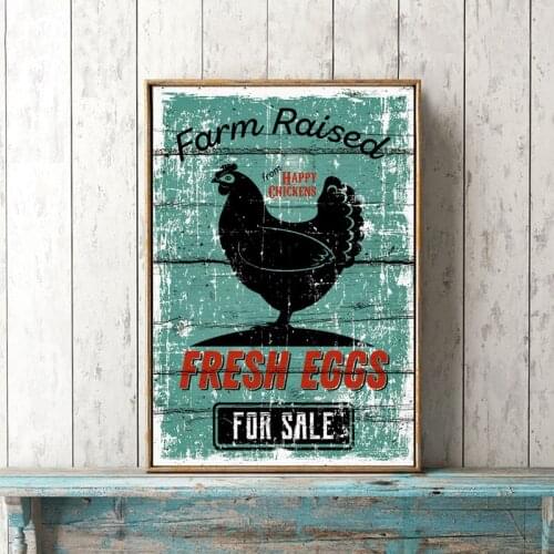 Farm Raised Sign Vintage Poster Prints Farmhouse Kitchen Wall Decor , Rustic Farmhouse Sign Canvas Painting Lake House Art Decor
