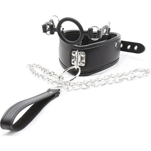 Adults Games Fetish Leather Neck Bondage+Open Mouth Oral Sex Gag BDSM Set Sexy Flirt Sex Products Sex Toys for Couple