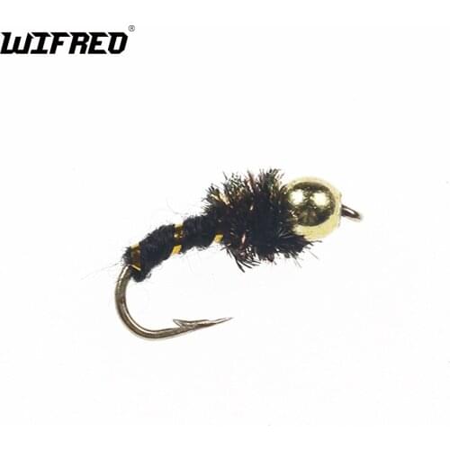 WIFREO 10pcs #14 Bead Head Nymph Trout Fly Peacock Hackle Black