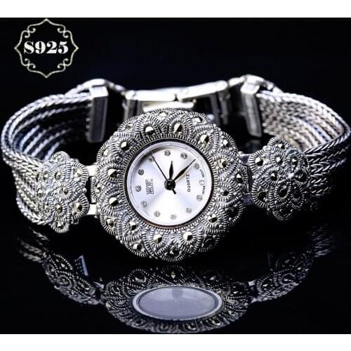 Hot Sale Top Brand HF Limited Classic S925 Silver Jewelry Flowers Watch Real Pure Silver Bracelet Watches Real Silver Bangle