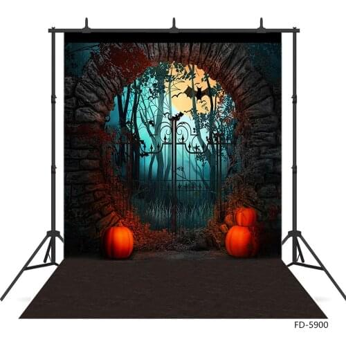 Iron Gate Brick Wall Bats Pumpkin Photography Background Vinyl Backdrop for Baby Children Halloween Party Photocall Fond Photo