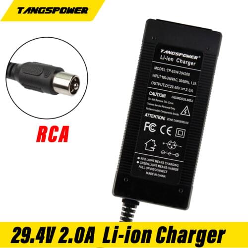 29.4V 2Acharger for 24V 25.2V 25.9V 29.4V 7S lithium battery pack 29.4V recharger e-bike charger RCA-Steckverbinder+High-qualit