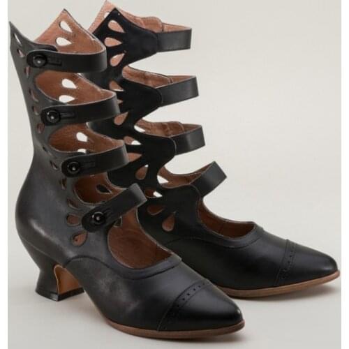 Women Gothic Medieval Retro Elf Witch Leaves Lace Up Shoes Cosplay Costume British Style Men Palace Carnival Party Knight Boots