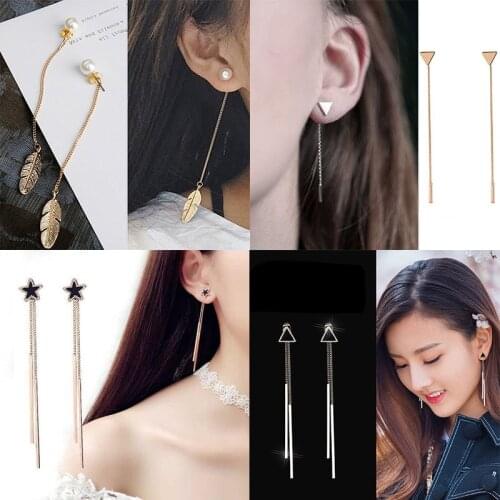 New Korean Drop Earrings for Women Minimalist Personality Ear Line Tassel Earrings Triangle Star Top Pearl Earrings Oorbellen