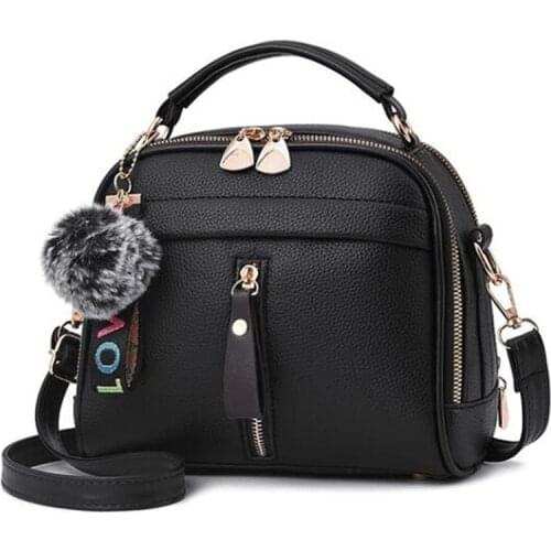 2021 Women Shoulder Bags Crossbody Bag for Women Handbag Ball Shell Shape Bag with Fur Cute PU Leather Full Moon Candy Color