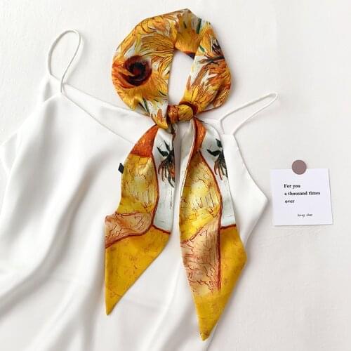 New silk scarf women luxury brand design skinny scarves fashion print handle bag ribbons female small long head scarfs SJ405