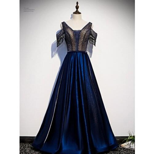 ERINBESS 2020 Royal Blue Evening Dresses Long Dress Formal Prom Gowns V-neck A-line Evening Dress Robe De Soiree Party Dress