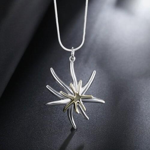 Fashion 925 Sterling Silver 18 inch Snake Chain Gold Starfish Pendant Necklace womens wedding party Pendant Jewelry