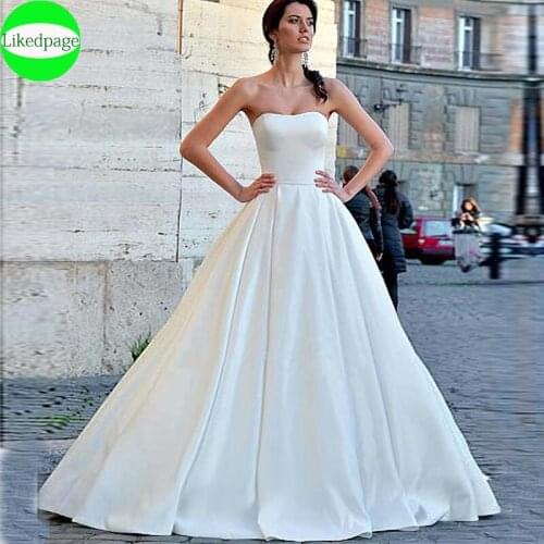 Wedding Dress Simples Vestidos De Novia Satin A Line Lace Up Boda Bride Gown 2021 Robe Mariage Trouwjurk Abito Da Sposa Cheap