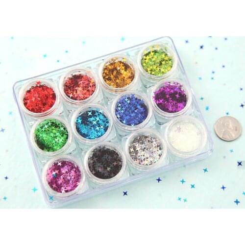 12 Jars / Set Cross Star Glittes Holo Four Angle Star Nail Glitter Mixes Nail Sequins Holographic Glitter Nail Art Decorations