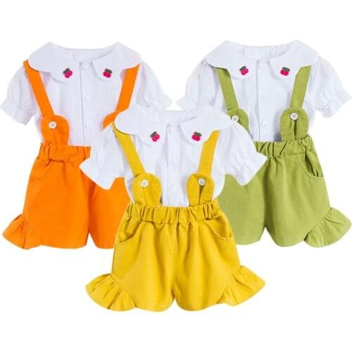 2pcs/set Infant Toddler Girl Summer Outfit Suit Baby Girls Print Top+Cotton Strap Shorts Kids Clothes Set 2021