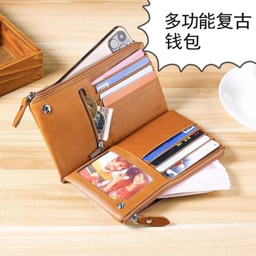 2021 Oil Wax Cowhide Mens Long Wallet Genuine Real Leather Zipper Coin Purse Mobile Phone Bag Credit Bank Card Case Holder