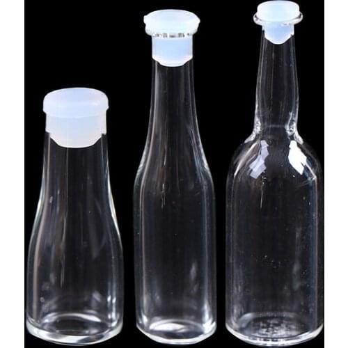 3Pcs/ot Cute 1: 12 Dollhouse Miniature Glass Bottle Kitchen Living Room Accessories For Doll House Decal