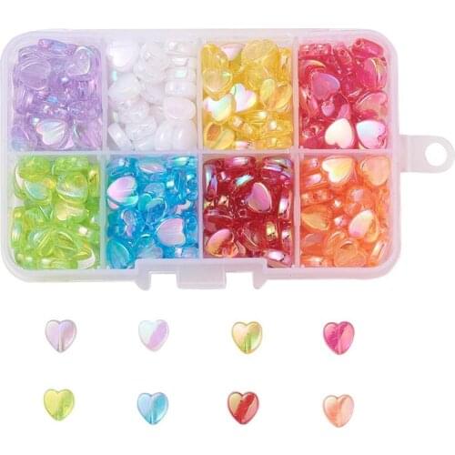 320pcs/box Mixed AB Color Heart Spacers Acrylic Beads For DIY Needlework Jewelry Making Bracelet Necklace Earrings Accessories