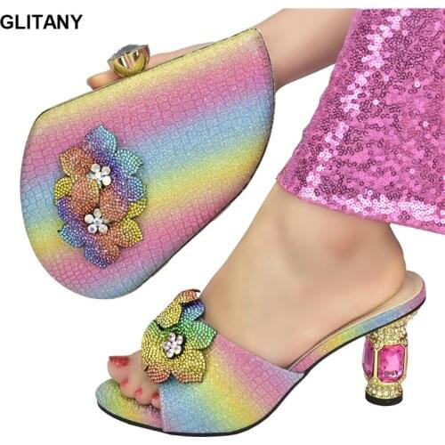 African Party Shoes and Bag Set Decorated with Rhinestone Italian Shoe and Bag Set for Party In Women High Heels Sexy Ladies