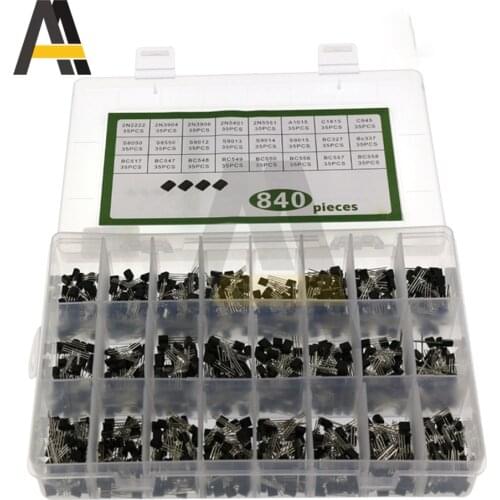 BC337 BC517 BC558 2N2222 2N3906 2N5401 A1015 C1815 C945 S9012 S9014 24 Values 840PCS Transistors Box Pack Transistor kit TO-92