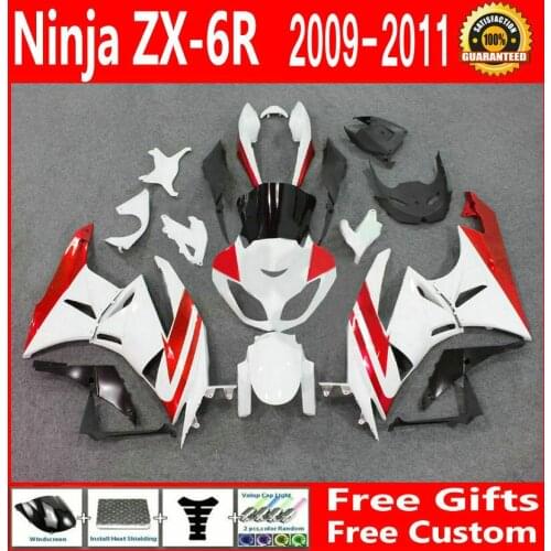 Free decal Fairing kit For Kawasaki NINJA ZX6R 2009 2010 2011 ( White red )09 10 11 High quality Fairings g13