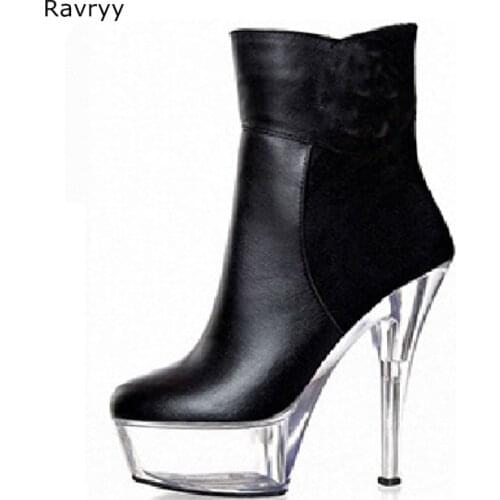 Autumn Winter Fashion Black Woman ankle boots Pole dance Model Show Fun Club Party Female Shoes PVC Platform Heel short boots