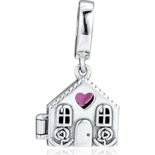 Pink Enamel Beads 925 Sterling Silver Perfect Home Dangle Charm Fit Charms Bracelets DIY Jewelry for Women Men Gift 02728