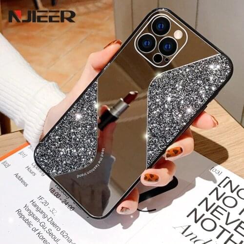Luxury Glitter Makeup Mirror Case For iPhone 11 12 Pro MAX 12MiNi X XS XR 8 7 Plus SE 2 Bling Sequins Silicone Phone Cover Coque