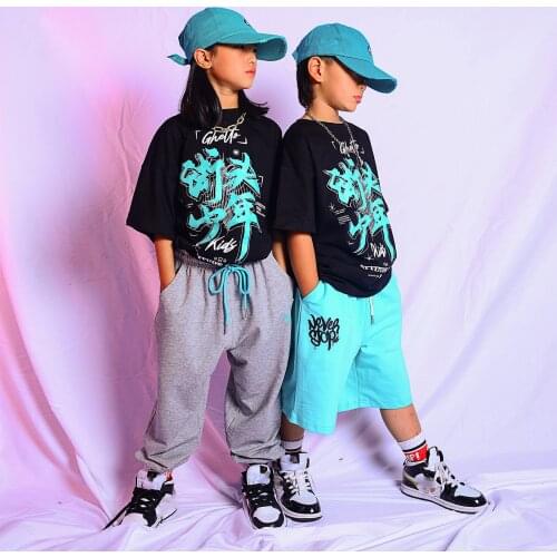2021 Hip Hop Dance Costumes For Kids Loose Short Sleeved Shorts Streetwear Summer Jazz Performance Costumes Rave Clothes DQS7540