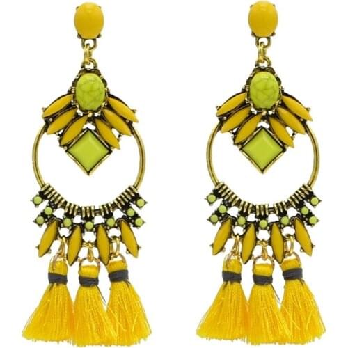 Ethnic Yellow Purple Bohemia Resin Beads Tassel Dangle Fringe Earrings Jhumka Vintage Indian PartyJewelry Gift For Women Brincos