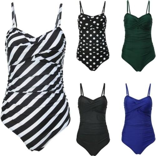 Summer New Women One Piece Swimsuit Solid Color Sexy Fold Swimwear Plus Size Bodysuit Breathable Beach Bathing Suit