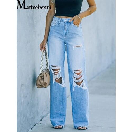 Fashion Sexy High Waist Ripped Vintage Jeans Women 2021 Autumn Streetwear Casual Wide Leg Pants Baggy Harajuku Straight Jeans