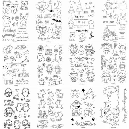 Mix Animals Human Beer Deer Penguin Letter Tree Flower Clear Silicone Stamps Make Funny Cards Embossing Paper Hot Stencil 14