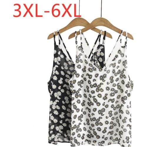 New 2021 Ladies Summer Plus Size Camisole Tops For Women Large Loose Floral Print Flower Chiffon Vest Tops 3XL 4XL 5XL 6XL