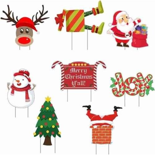 1pcs Christmas Yard Signs Lawn Stakes Santa Claus Tree Elk Waterproof Merry Xmas Decoration Insert Cards Christmas Yard Signs