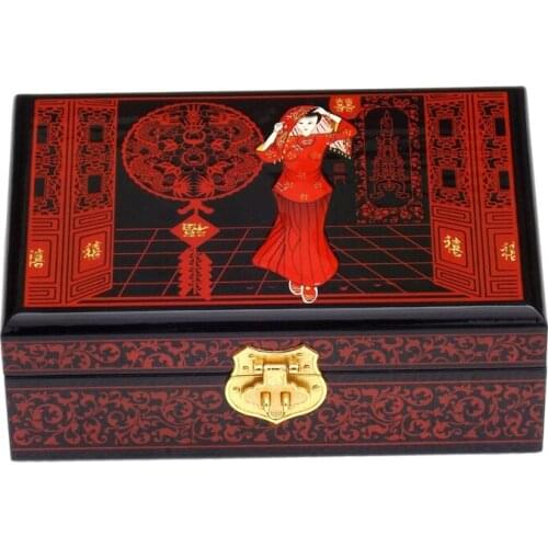 NEW Chinese handmade classic wooden lacquer & bride 2 layers Jewelry box