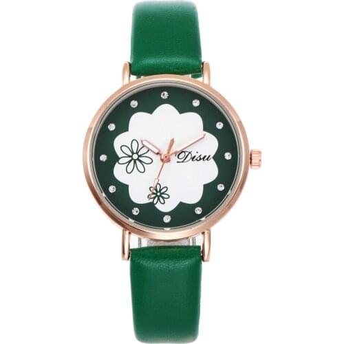 New pattern Flowers and plants Clock dial personality Creative Wrist Watch Ladies Comfortable Leather Casual Quartz Wrist
