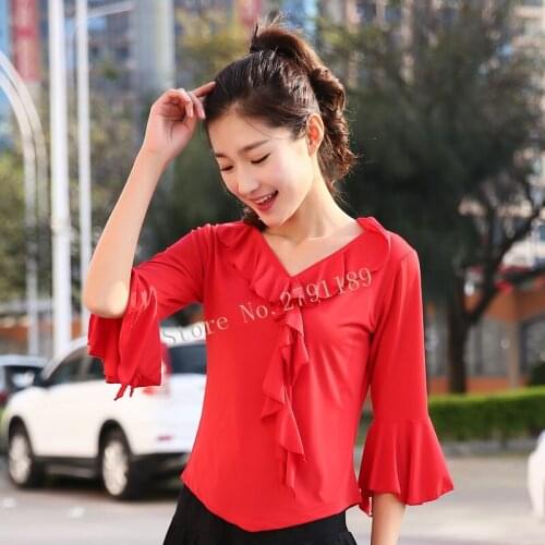 Latin Dance clothes Top for women dancers half-sleeve adult Large size Sexy Costume Ballroom Flamengo Practice performance wear