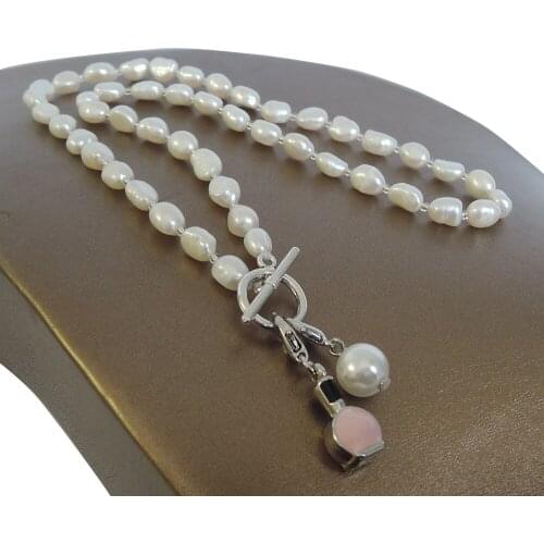 100% NATURE FRESHWATER PEARL NECKLACE and bracelet,long baroque pearl 7-9 mm,perfume,leaf pendant